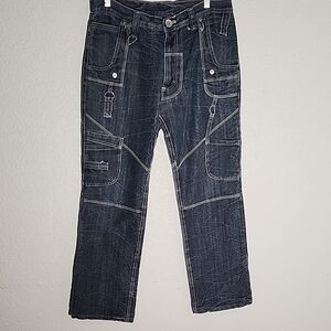 Jean Co Jeans Cargo Y2K Size 30 Denim Straight Leg White Stitching
